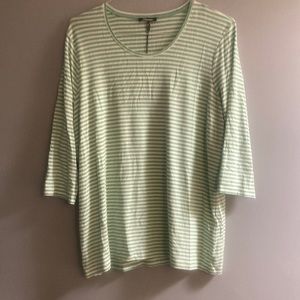 Olsen Hannah mint green and white striped long sleeve t-shirt